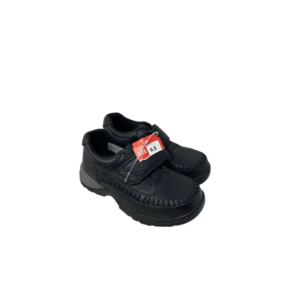 Clarks Caribou Sneakers Kids Size 9 9.5 M Black Gray Leather Hook Loop Closure